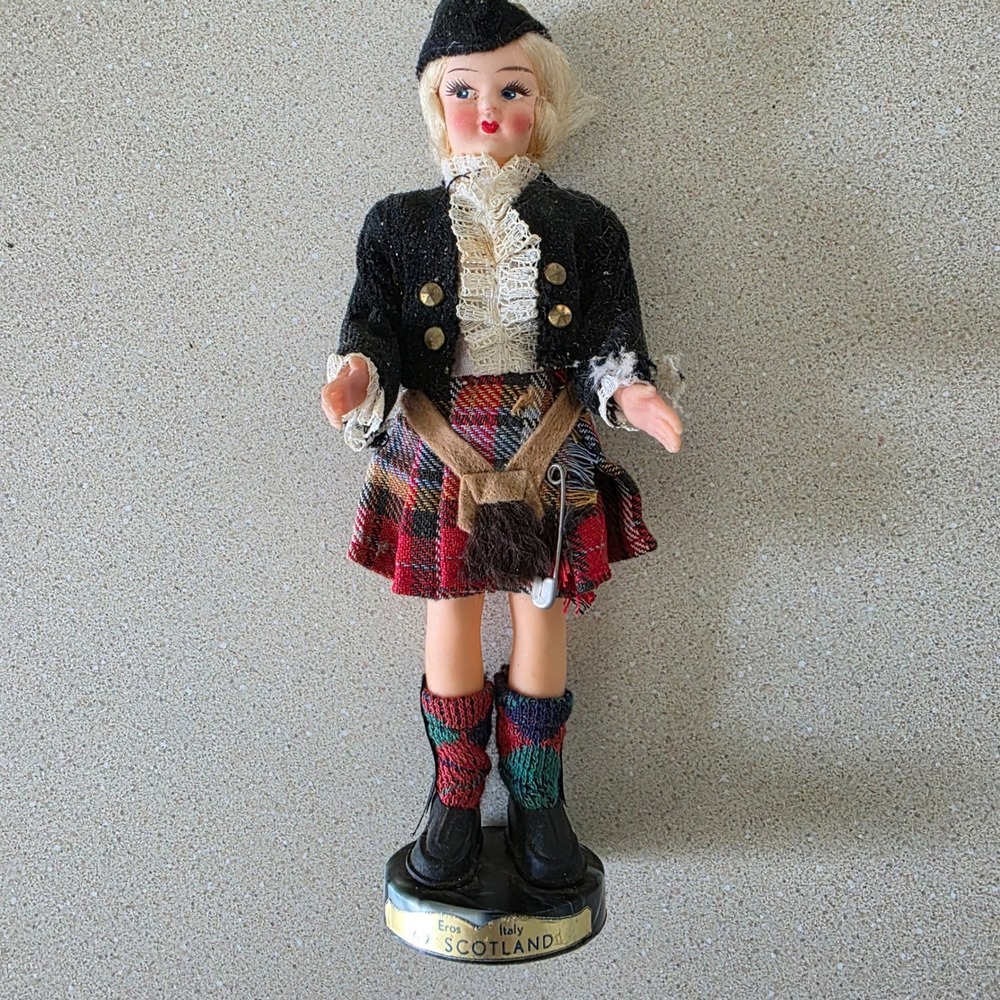 Eros Souvenir Doll 8" Multicolor Scotland Tartan Kilt Traditional‎ Dress Italy